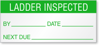Ladder Inspected By, Date, Next Due Calibration Label